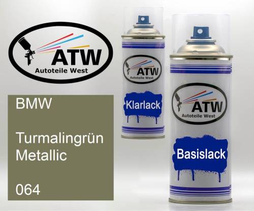 BMW, Turmalingrün Metallic, 064: 400ml Sprühdose + 400ml Klarlack - Set, von ATW Autoteile West.